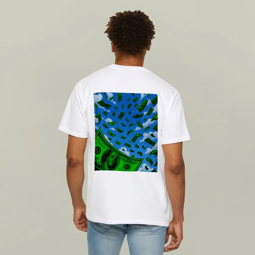 Hundred Dollar Bills Falling Blue Sky – T-Shirts