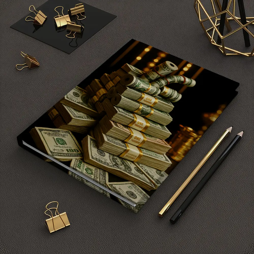 Dollar Bills Stack Gold Dark Background – Notebooks