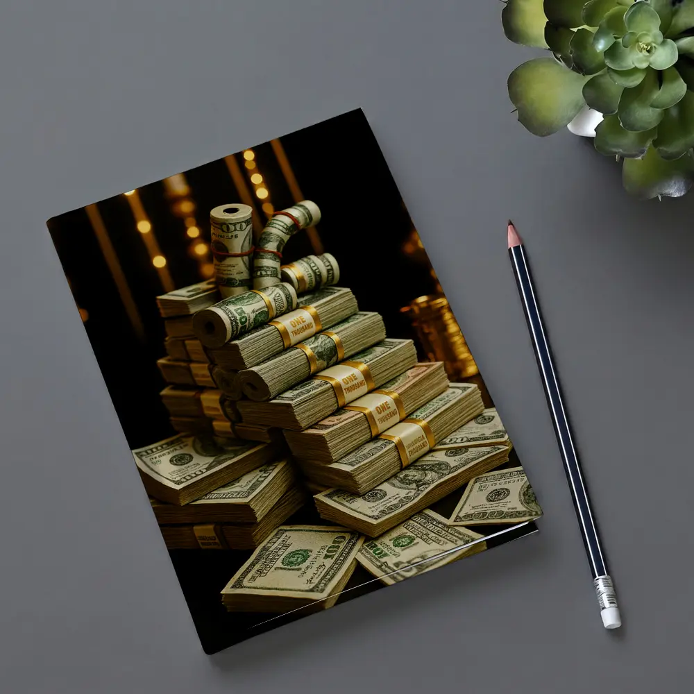 Dollar Bills Stack Gold Dark Background – Notebooks
