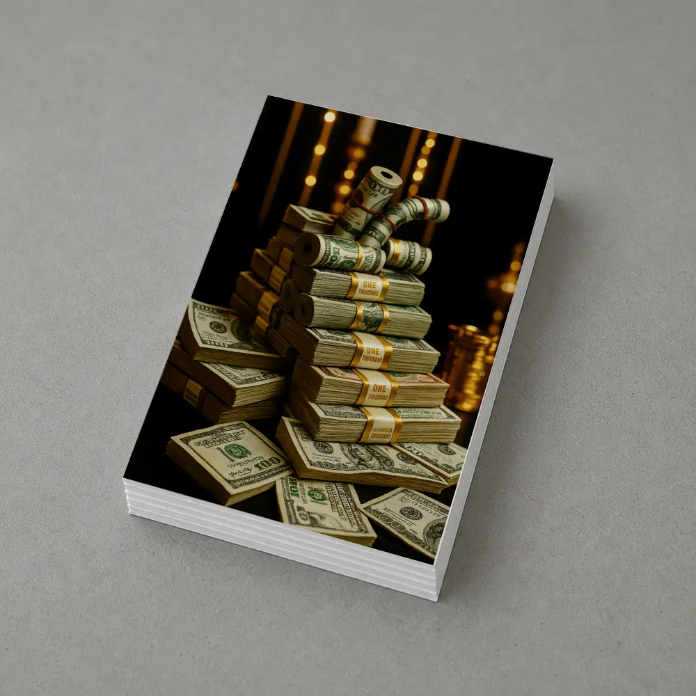 Dollar Bills Stack Gold Dark Background – Postcards