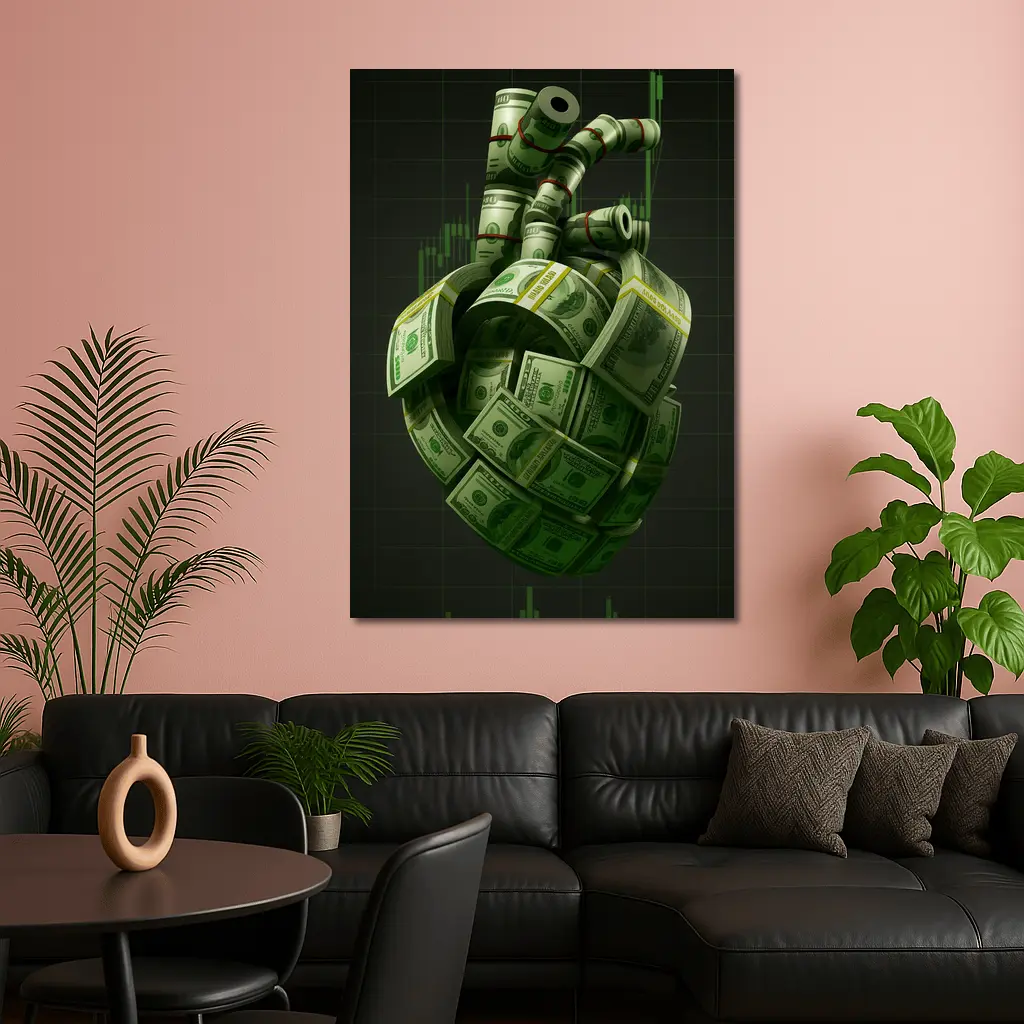 Human Heart Made of Dollar Bills Money – Wall Art
