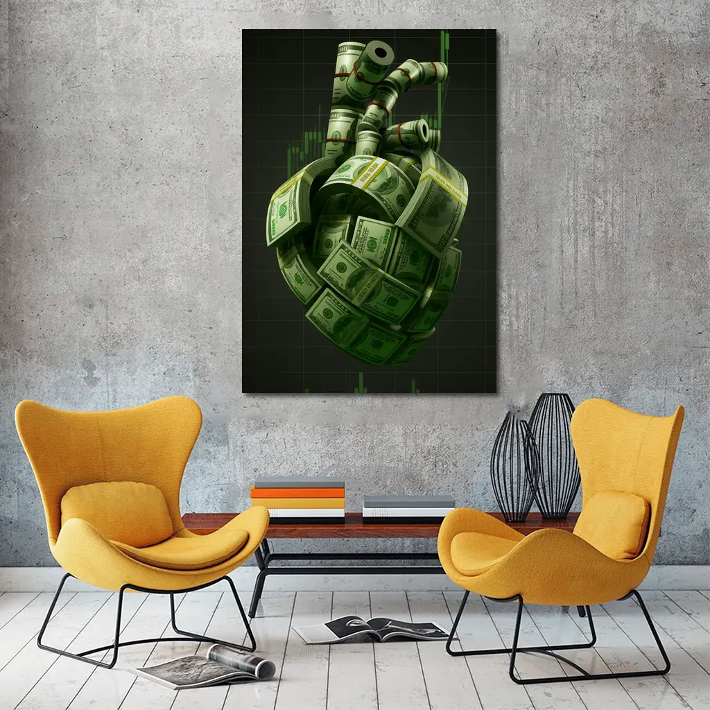 Human Heart Made of Dollar Bills Money – Wall Art