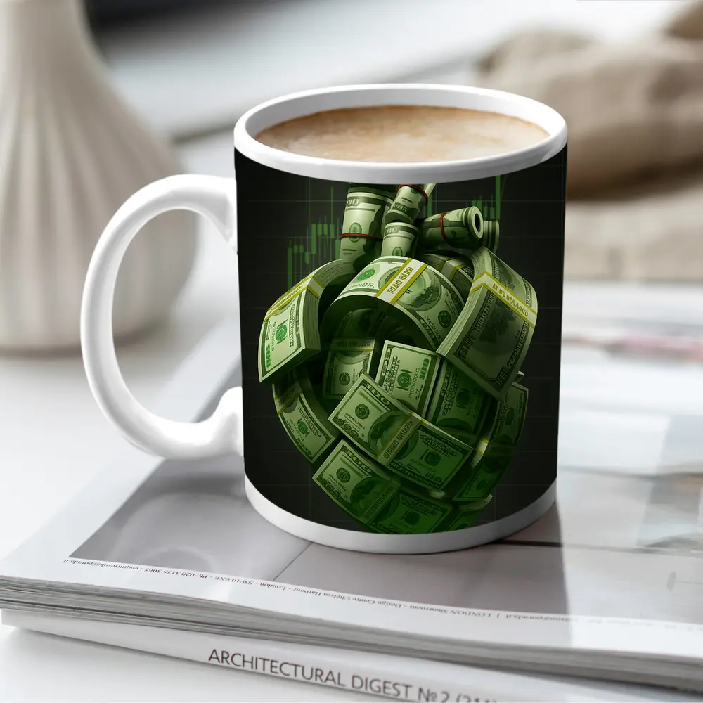 Human Heart Made of Dollar Bills Money – Mugs
