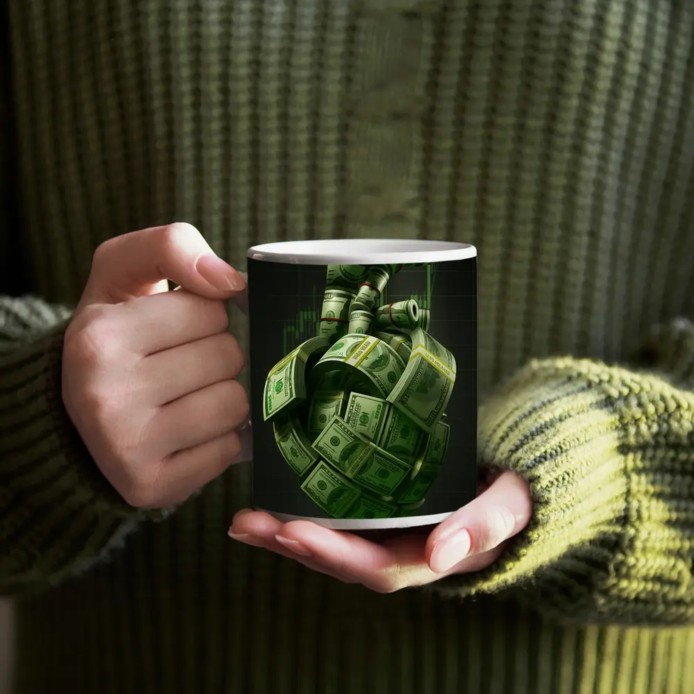 Human Heart Made of Dollar Bills Money – Mugs