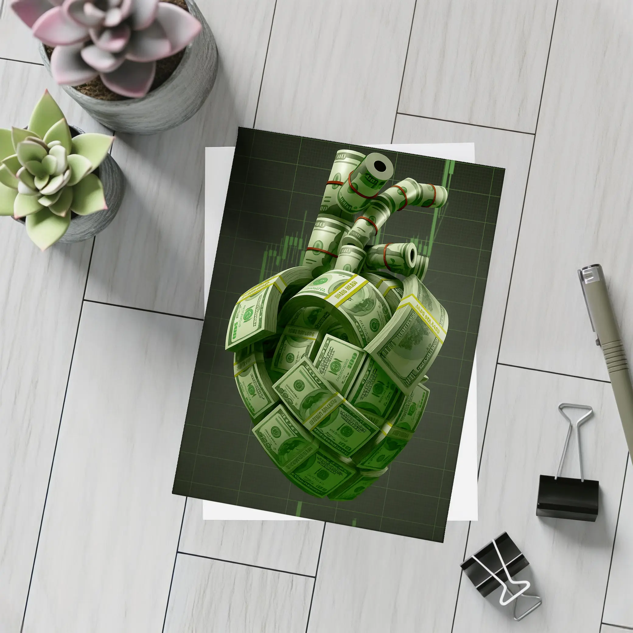 Human Heart Made of Dollar Bills Money – Postcards