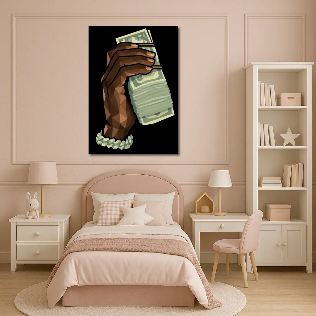 Low Poly Hand Holding Cash Black Background – Wall Art