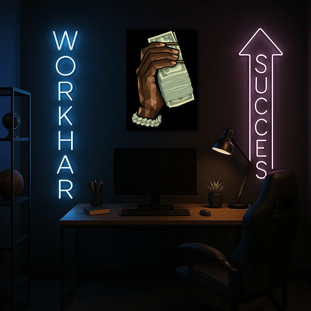Low Poly Hand Holding Cash Black Background – Wall Art