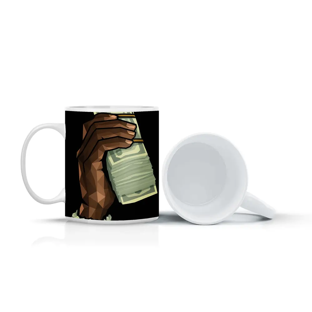 Low Poly Hand Holding Cash Black Background – Mugs