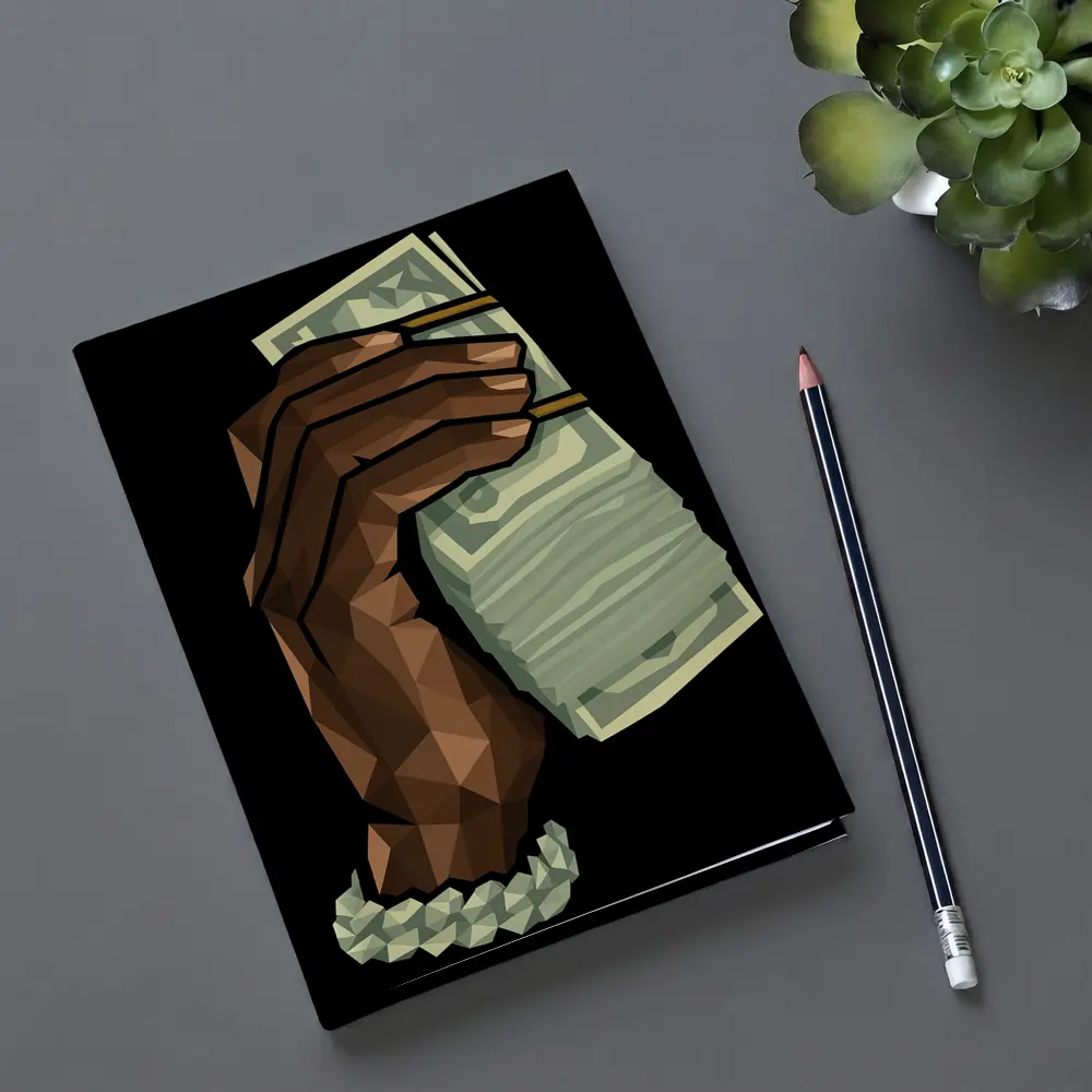 Low Poly Hand Holding Cash Black Background – Notebooks