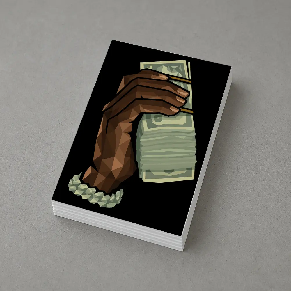 Low Poly Hand Holding Cash Black Background – Postcards