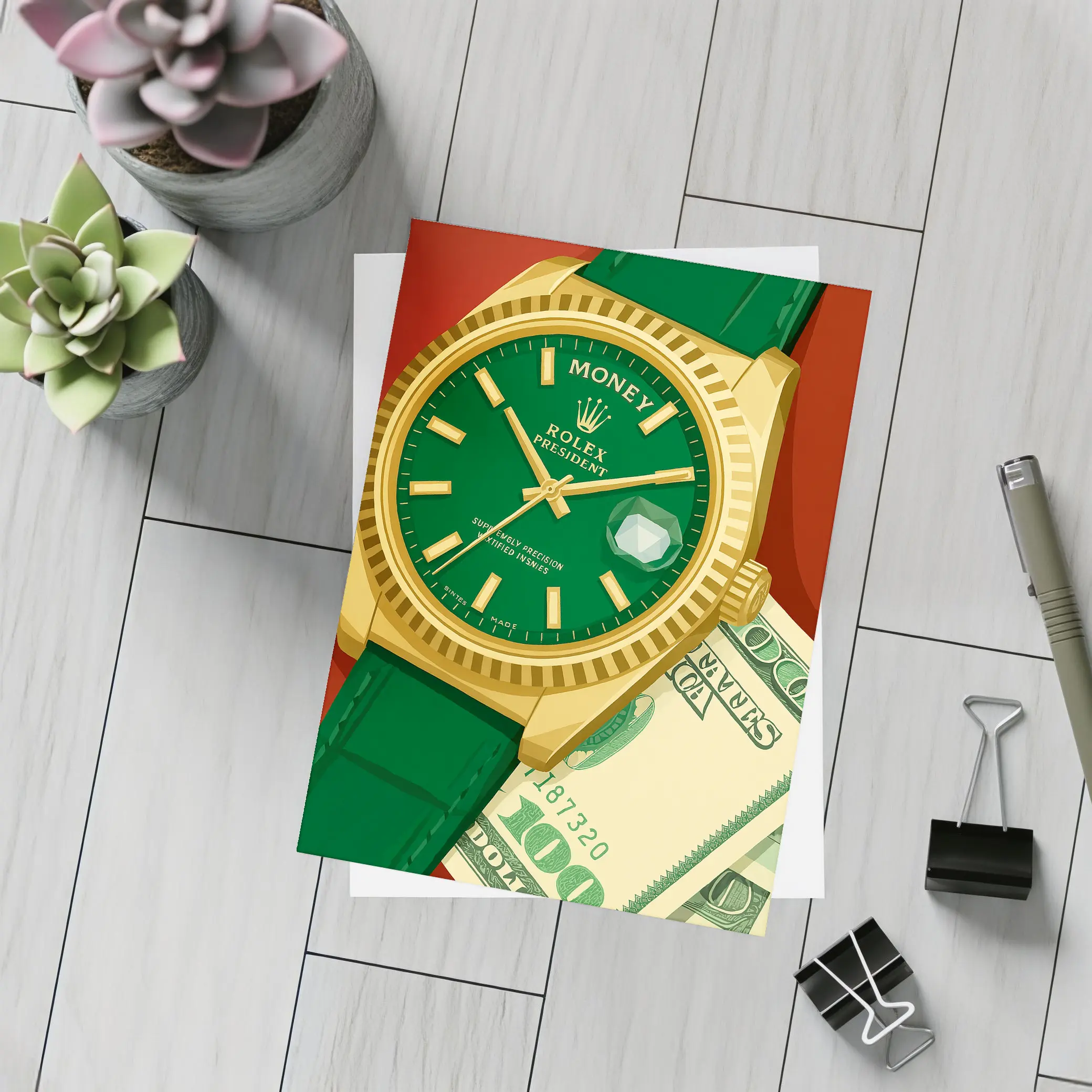 Rolex President Watch Green Dial Money Art – Postcards
