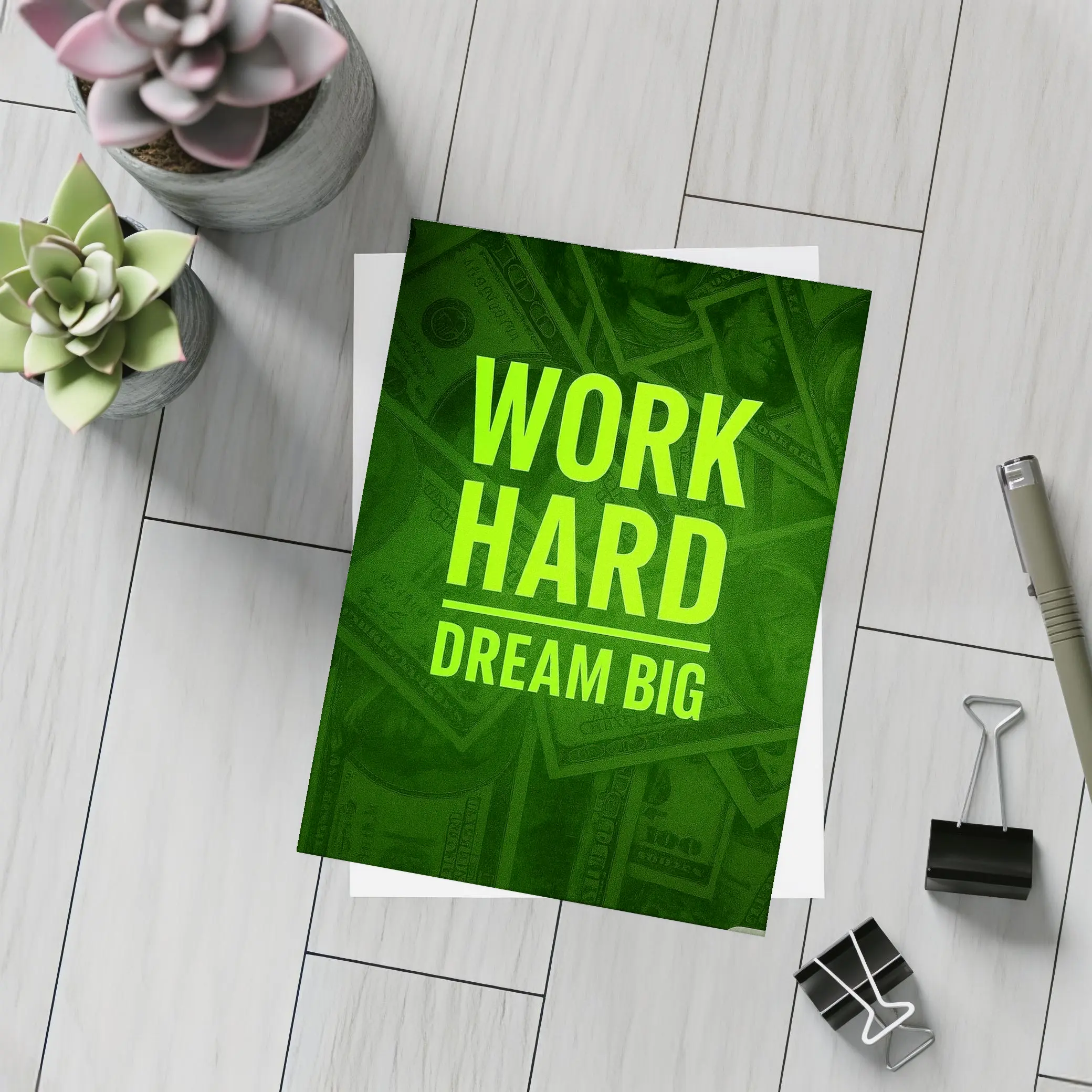 Work Hard Dream Big Money Background Art – Postcards