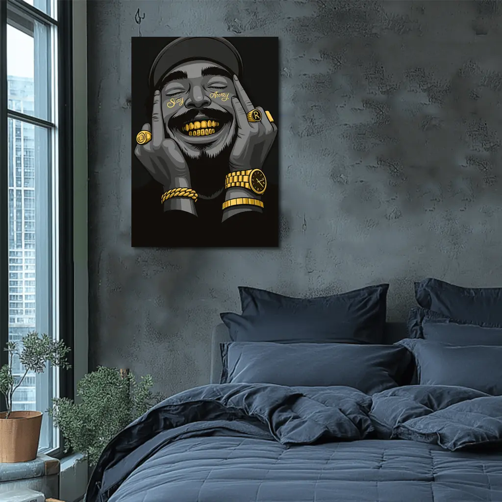 Hip Hop Artist Gold Grillz Dark Background – Wall Art