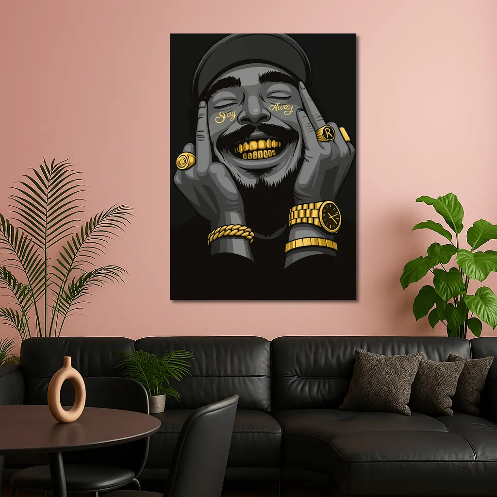 Hip Hop Artist Gold Grillz Dark Background – Wall Art