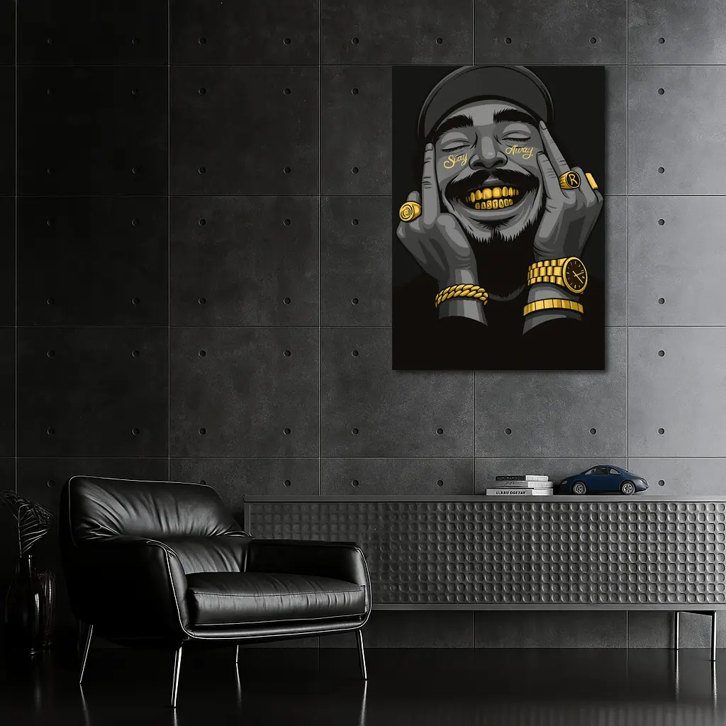 Hip Hop Artist Gold Grillz Dark Background – Wall Art
