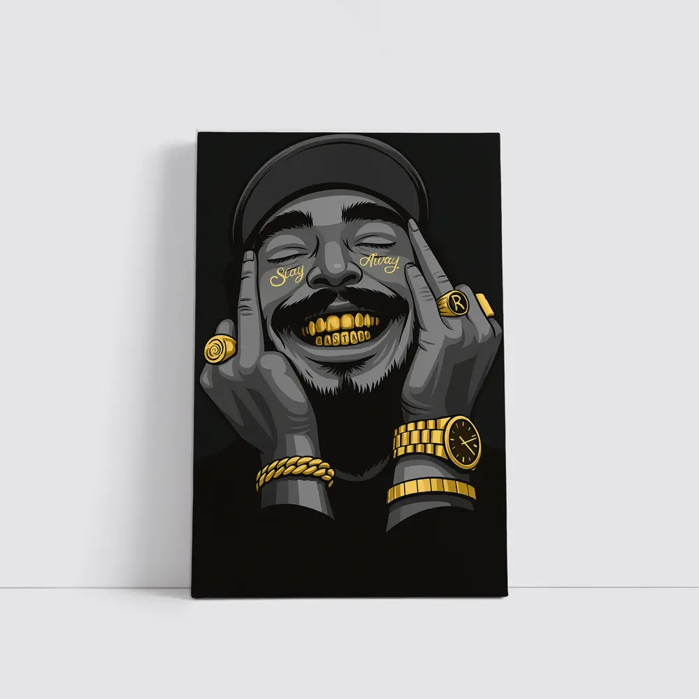 Hip Hop Artist Gold Grillz Dark Background – Wall Art