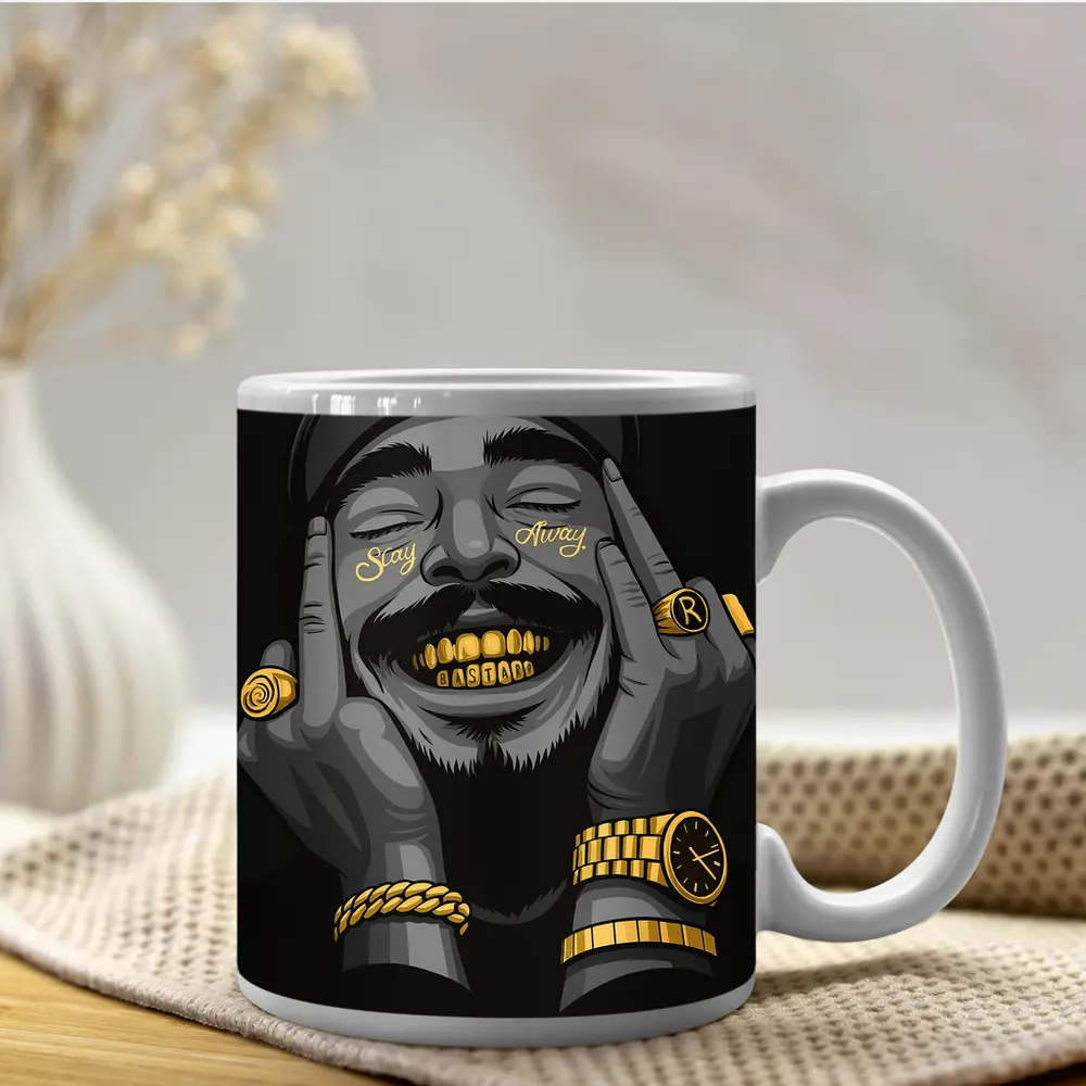Hip Hop Artist Gold Grillz Dark Background – Mugs