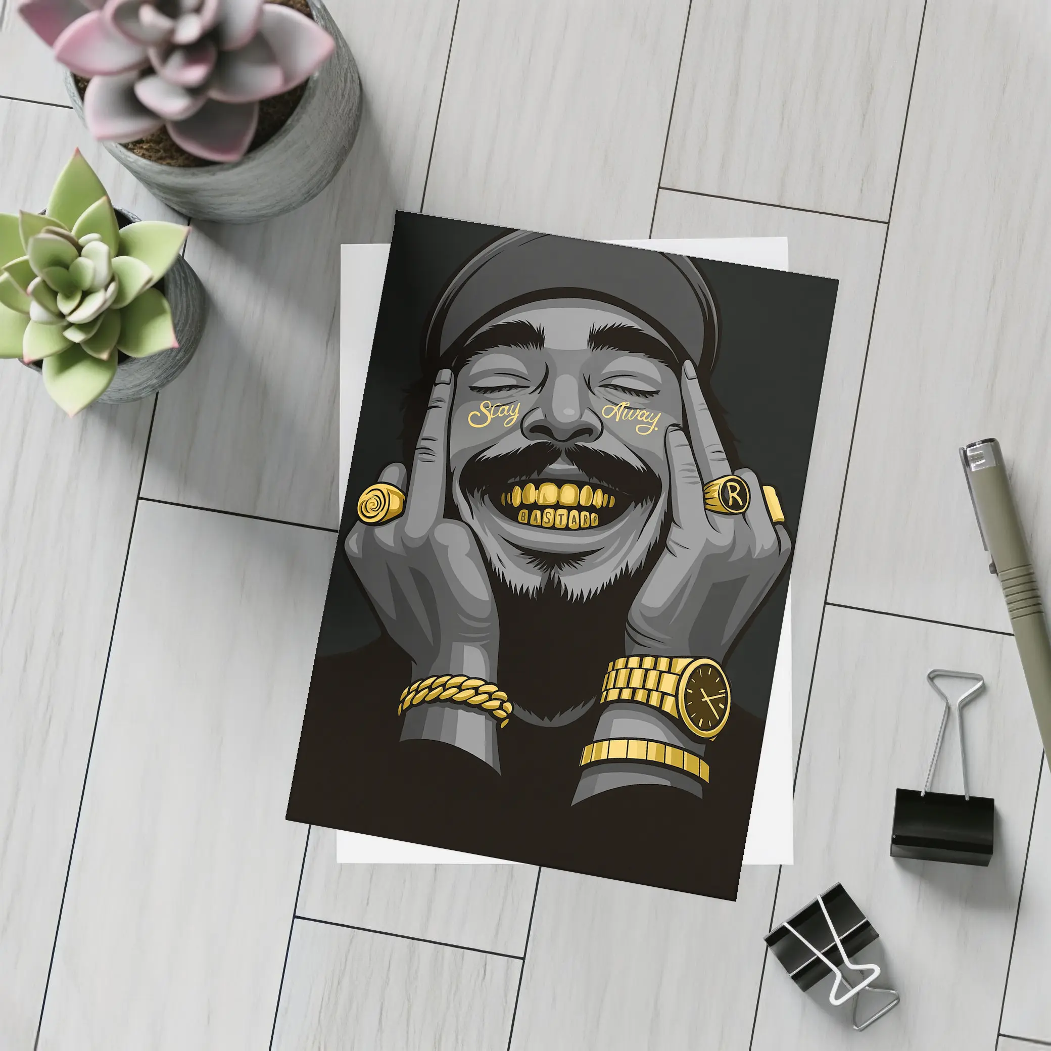 Hip Hop Artist Gold Grillz Dark Background – Postcards