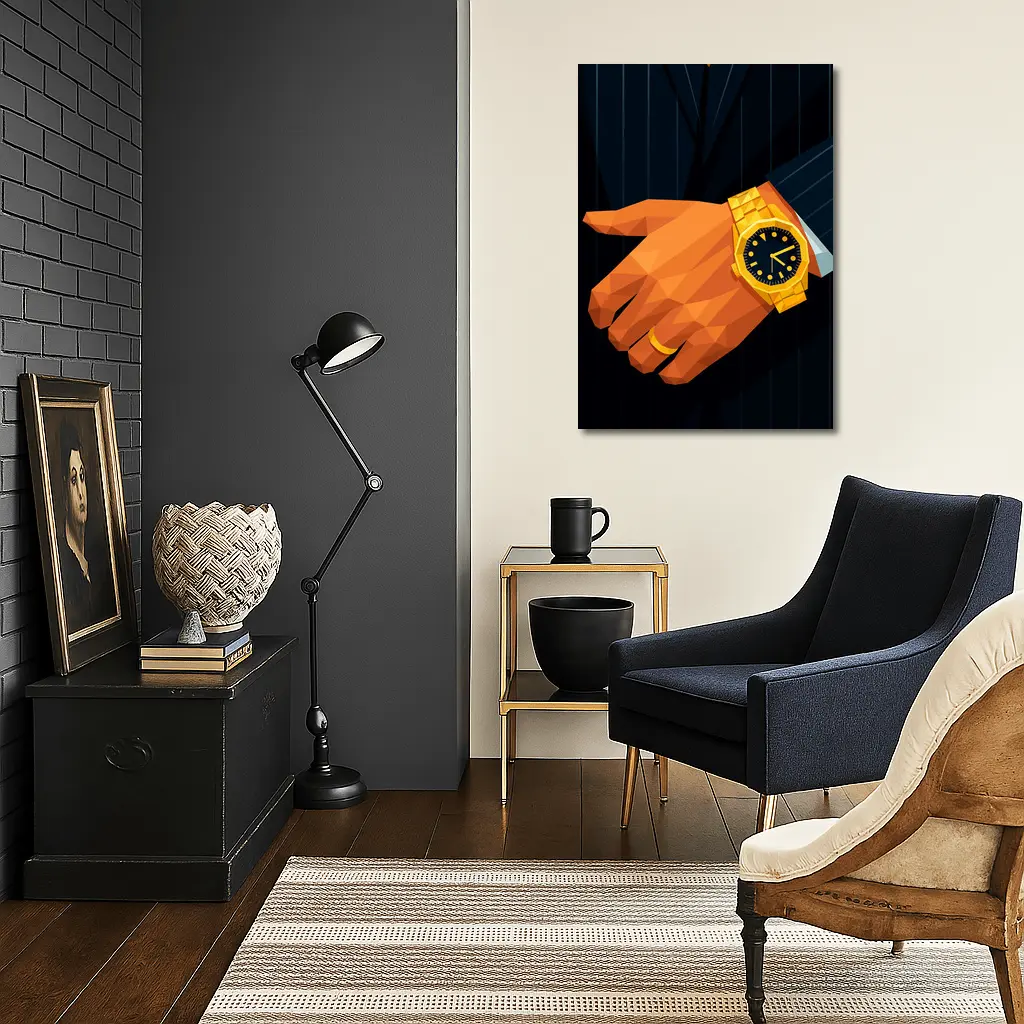 Gold Watch Man Suit Low Poly Art – Wall Art