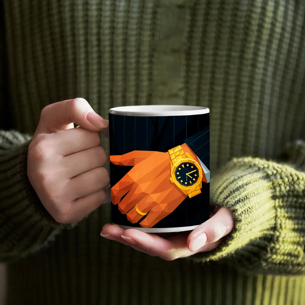 Gold Watch Man Suit Low Poly Art – Mugs
