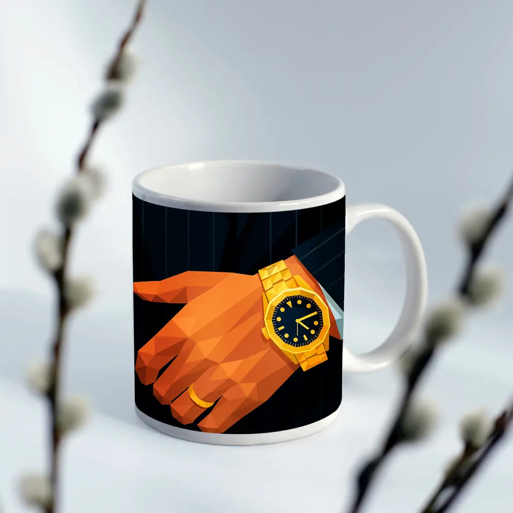 Gold Watch Man Suit Low Poly Art – Mugs