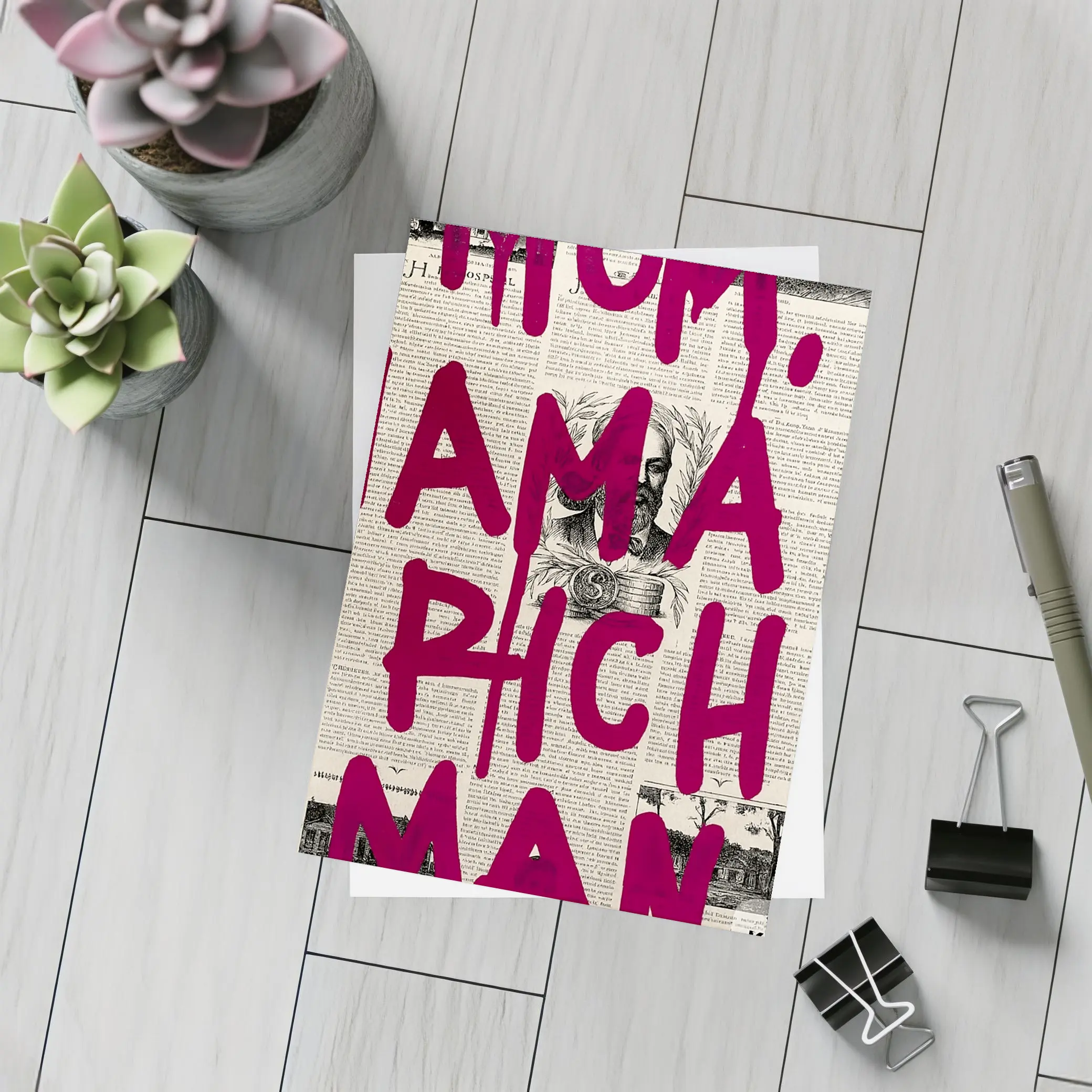 Mom I Am A Rich Man Newspaper Art – Postcards