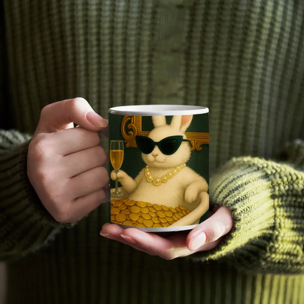 Rich Bunny Bathing In Gold Coins – Mugs