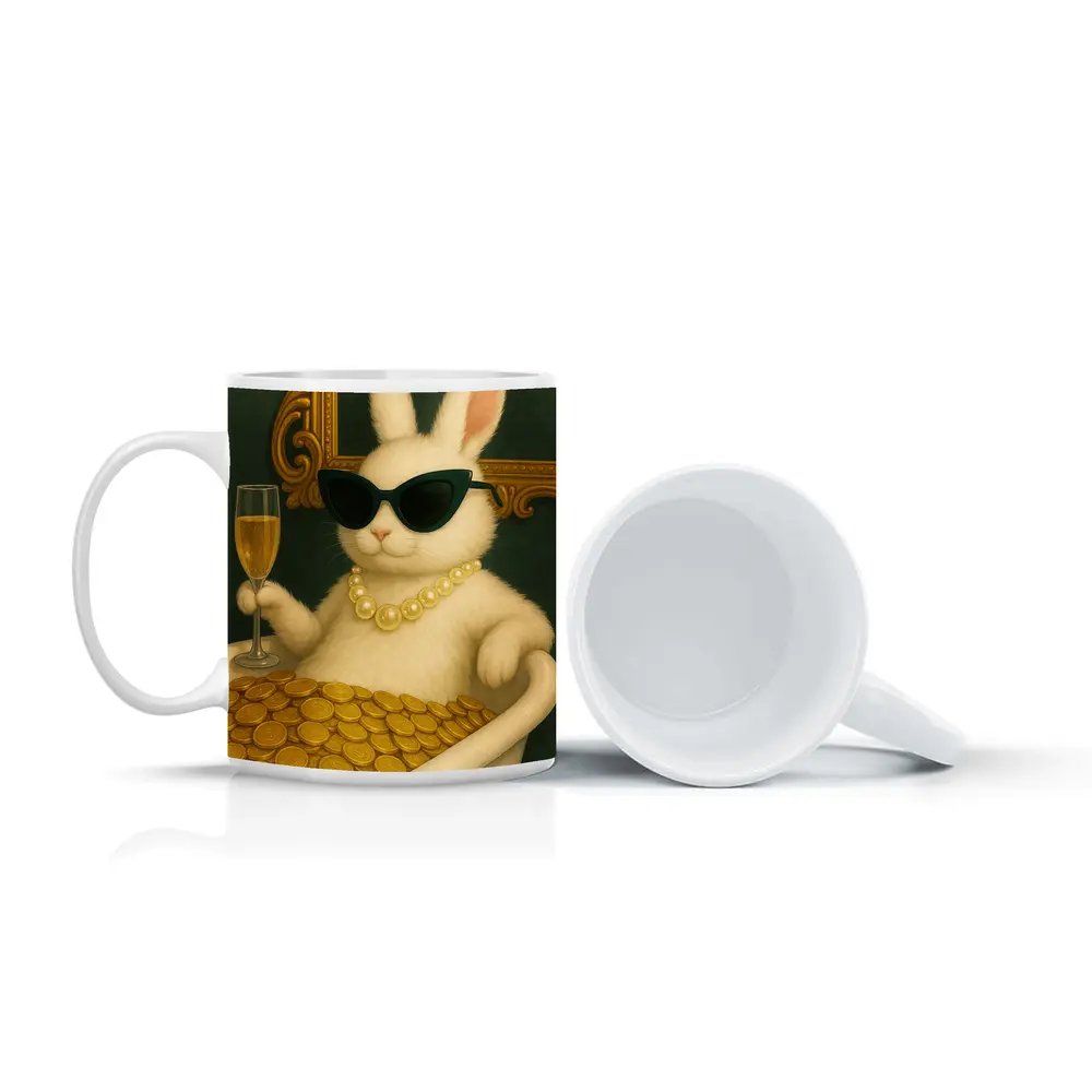 Rich Bunny Bathing In Gold Coins – Mugs
