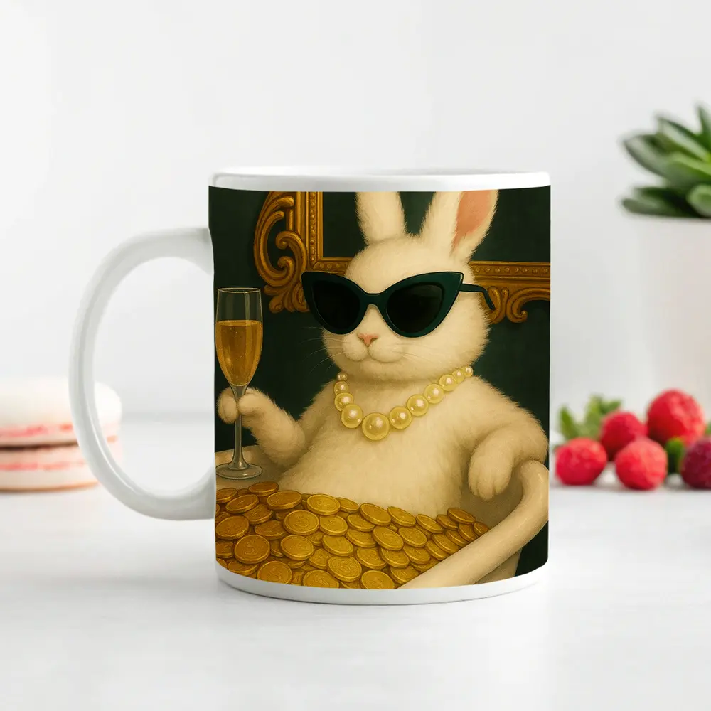 Rich Bunny Bathing In Gold Coins – Mugs