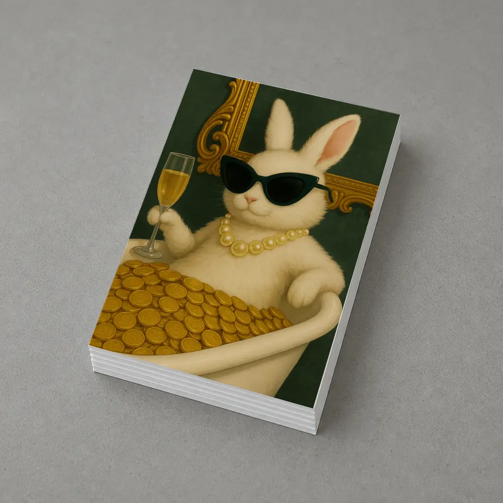 Rich Bunny Bathing In Gold Coins – Postcards