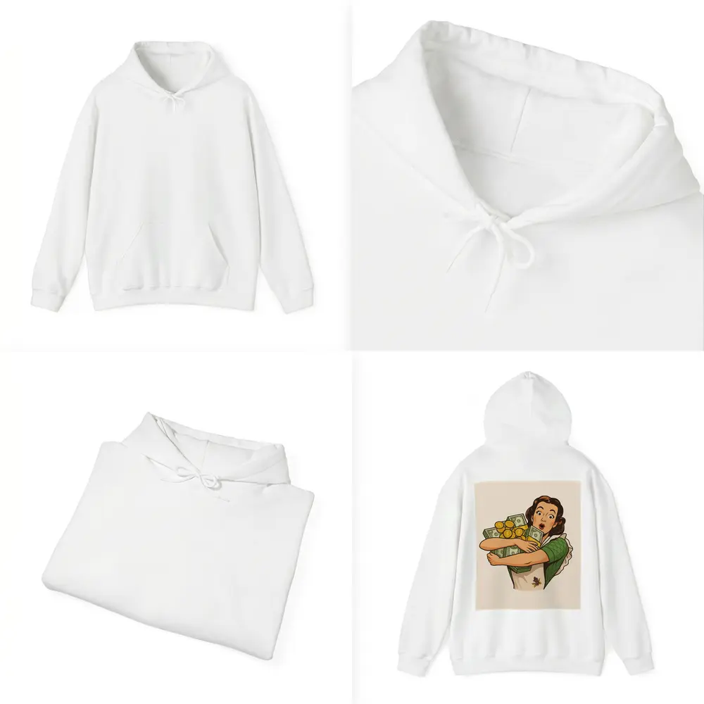 Retro Woman Hugging Cash And Gold Coins – Hoodies