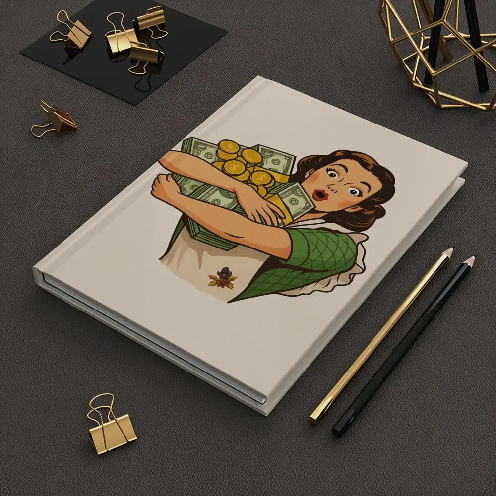 Retro Woman Hugging Cash And Gold Coins – Notebooks