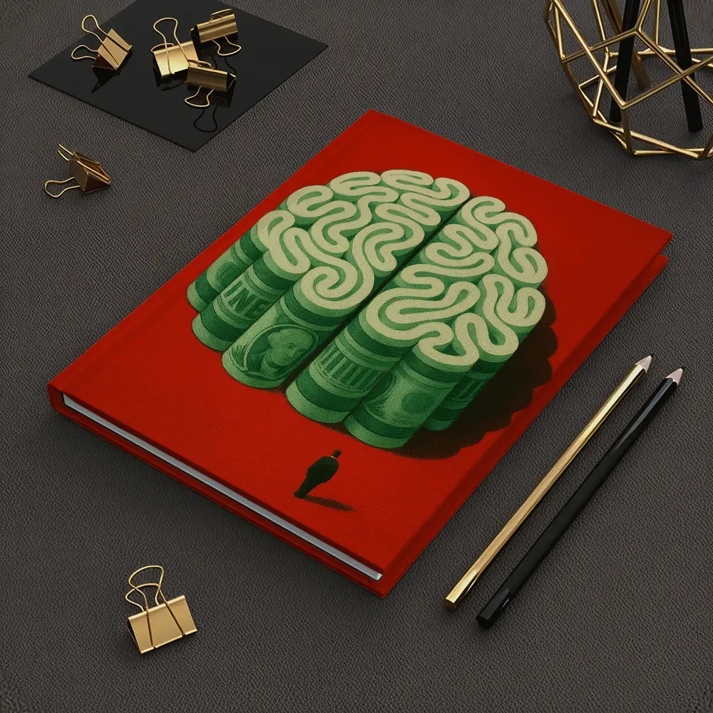 Money Brain Illustration Man Red Background – Notebooks