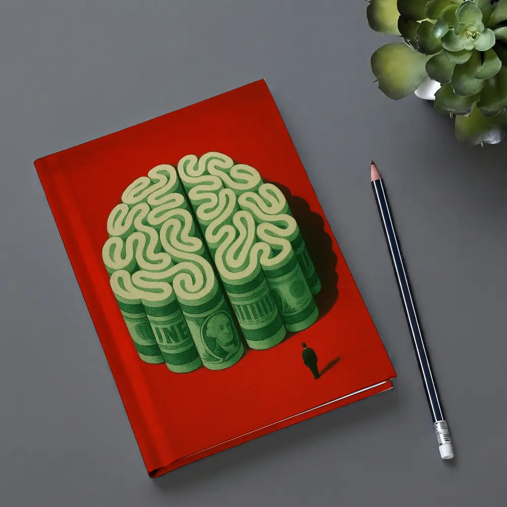 Money Brain Illustration Man Red Background – Notebooks