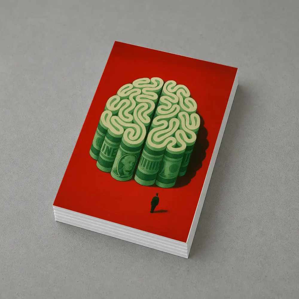 Money Brain Illustration Man Red Background – Postcards