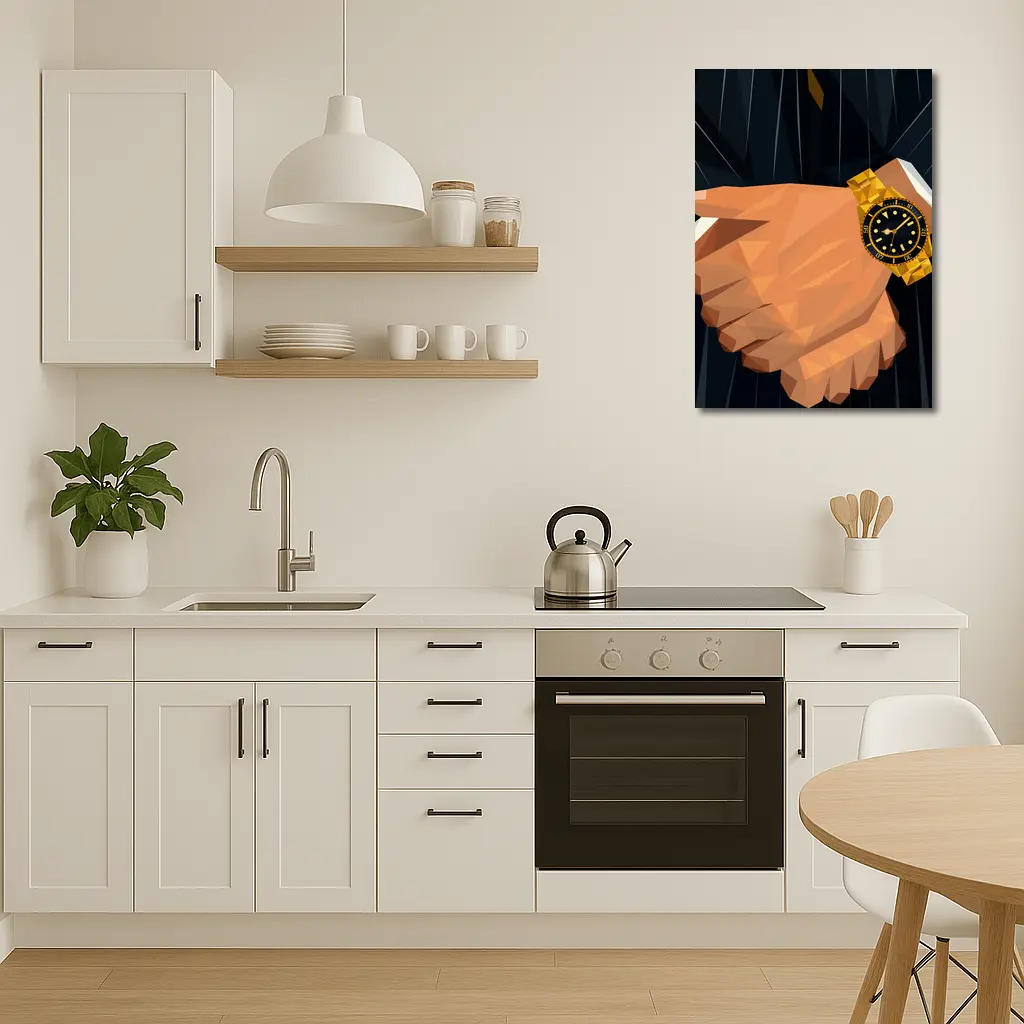 Gold Watch Low Poly Man Dark Suit – Wall Art