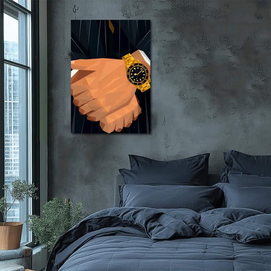 Gold Watch Low Poly Man Dark Suit – Wall Art
