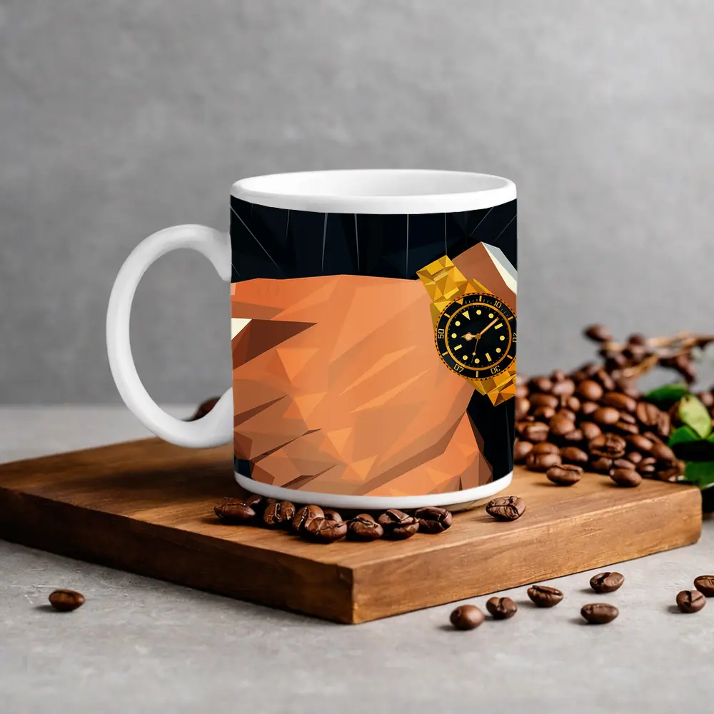 Gold Watch Low Poly Man Dark Suit – Mugs