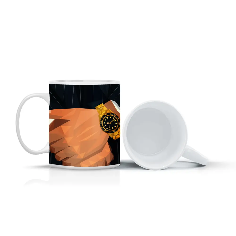 Gold Watch Low Poly Man Dark Suit – Mugs
