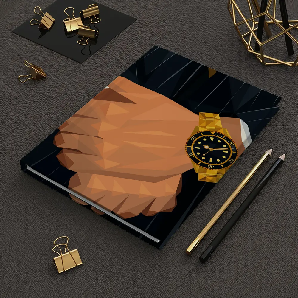 Gold Watch Low Poly Man Dark Suit – Notebooks