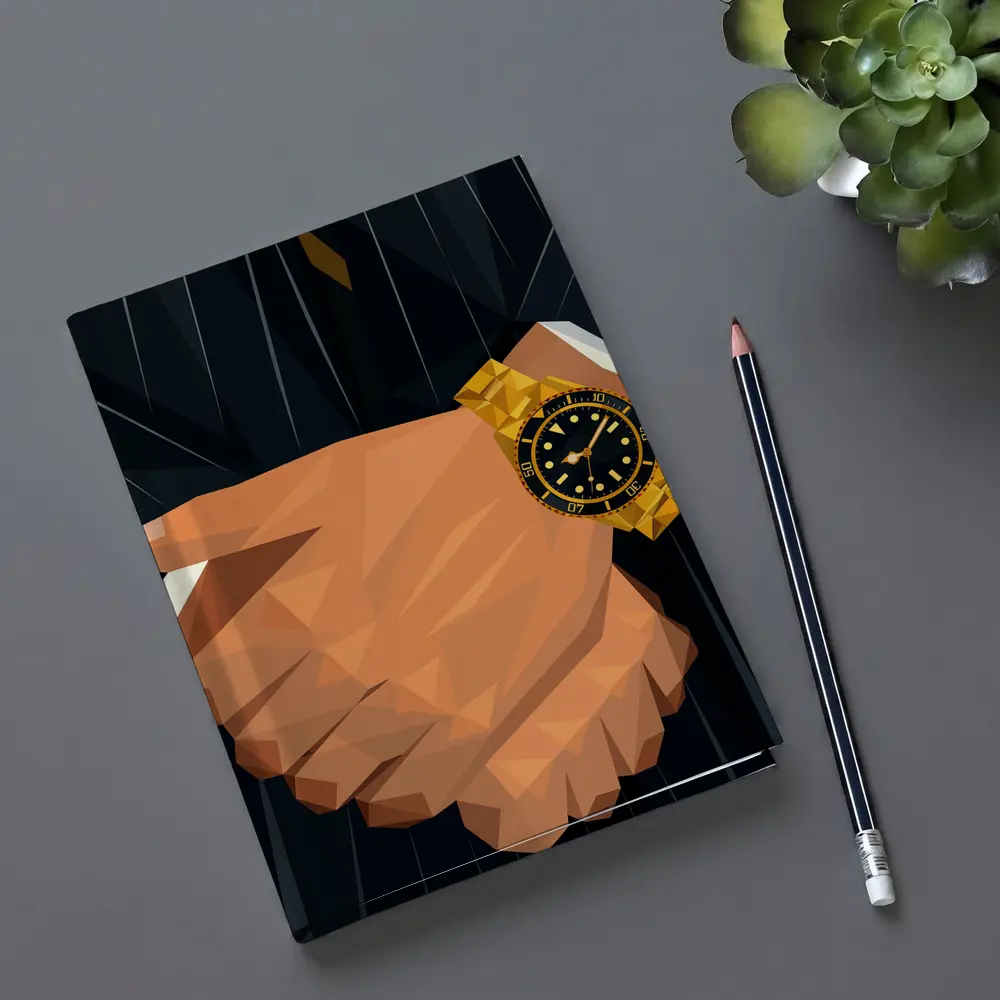Gold Watch Low Poly Man Dark Suit – Notebooks