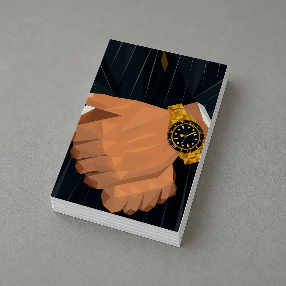 Gold Watch Low Poly Man Dark Suit – Postcards