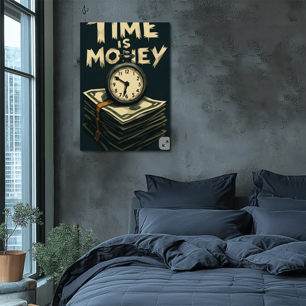 Time Is Money Pocket Watch Cash Stack – Wall Art