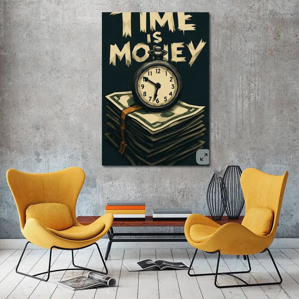 Time Is Money Pocket Watch Cash Stack – Wall Art