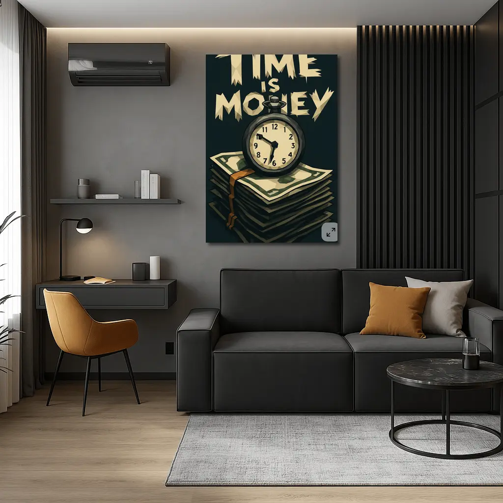 Time Is Money Pocket Watch Cash Stack – Wall Art