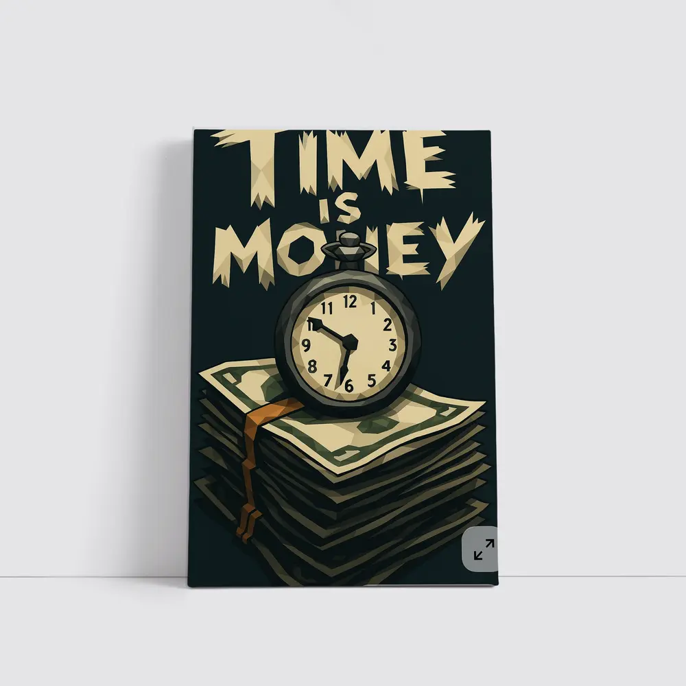 Time Is Money Pocket Watch Cash Stack – Wall Art