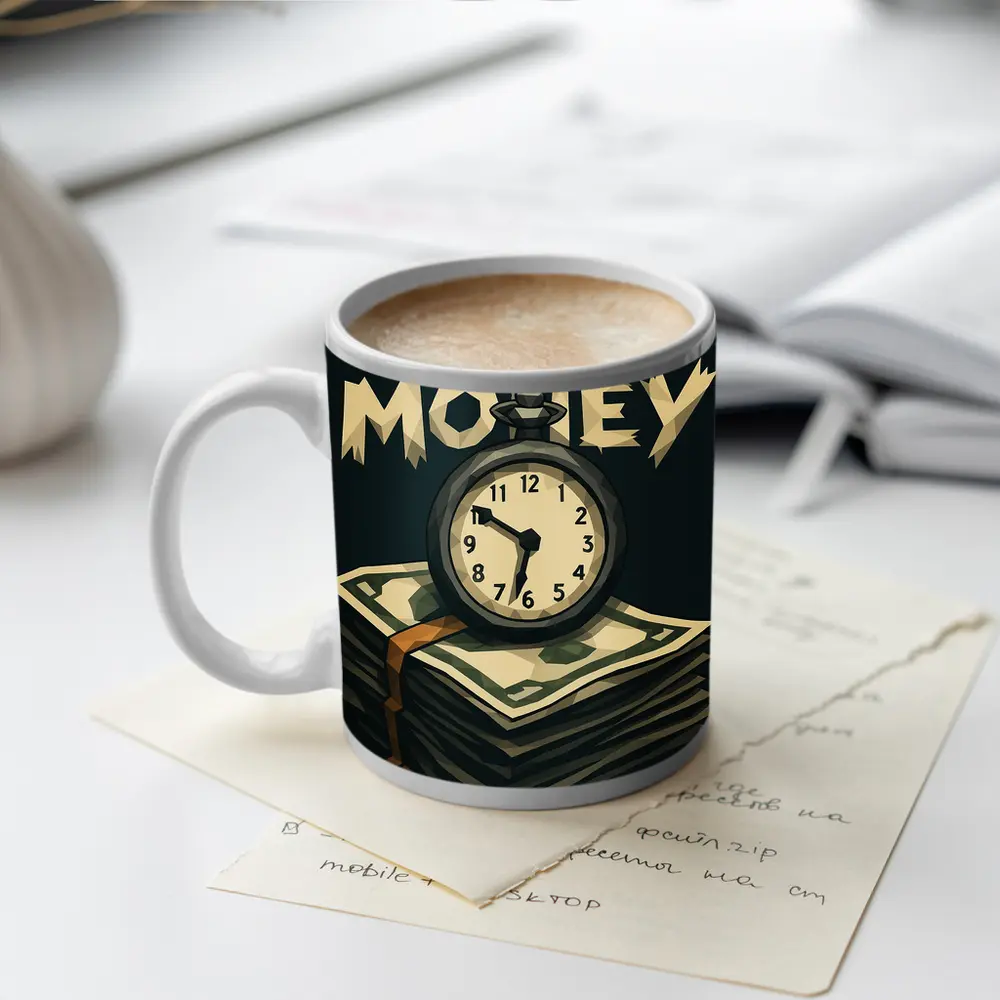 Time Is Money Pocket Watch Cash Stack – Mugs
