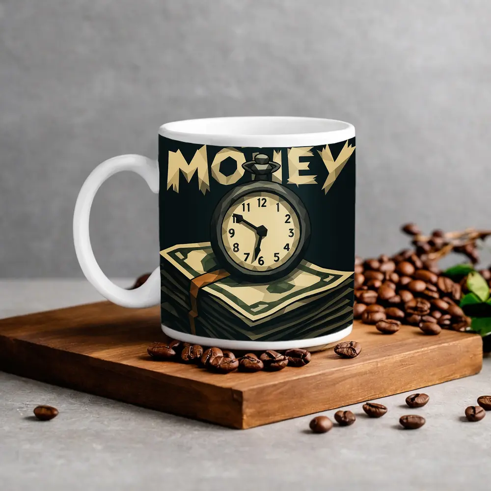 Time Is Money Pocket Watch Cash Stack – Mugs