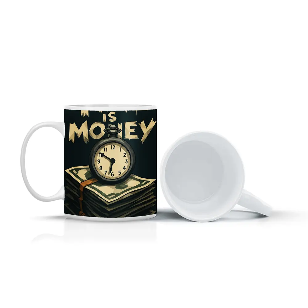 Time Is Money Pocket Watch Cash Stack – Mugs