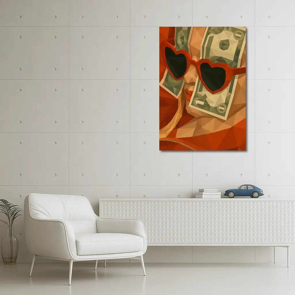 Woman Heart Sunglasses Dollar Bills Low Poly – Wall Art